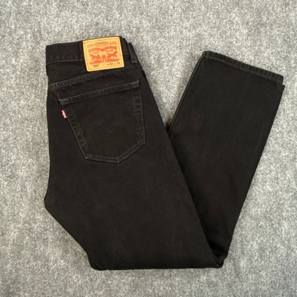 Levis 505 Regular Fit Jeans Mens 34x32 Black Straight Leg Denim 00505-0260